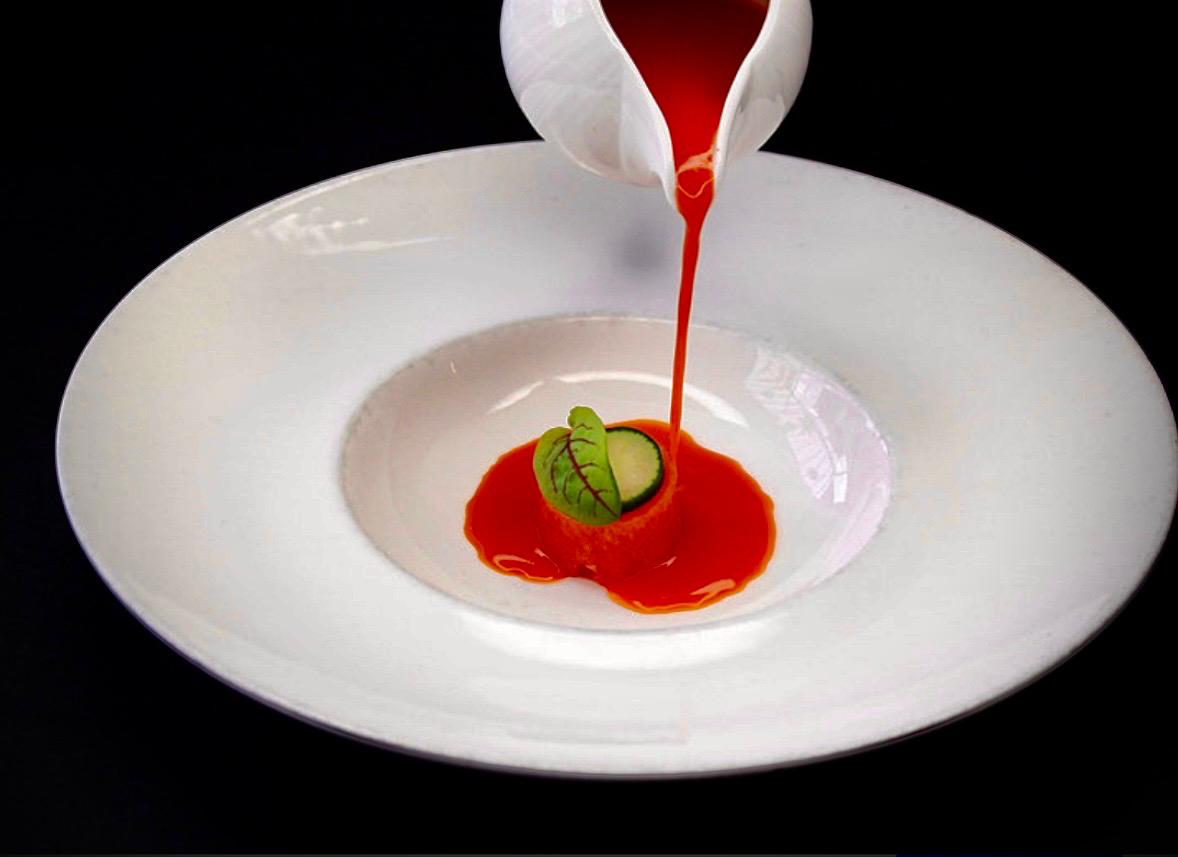 Fine dining tomato gazpacho
